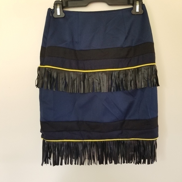 Bien Abyé by Dayanne Danier Wool Pencil Skirt w/ Fringe Stripes Size 4 - Picture 7 of 8